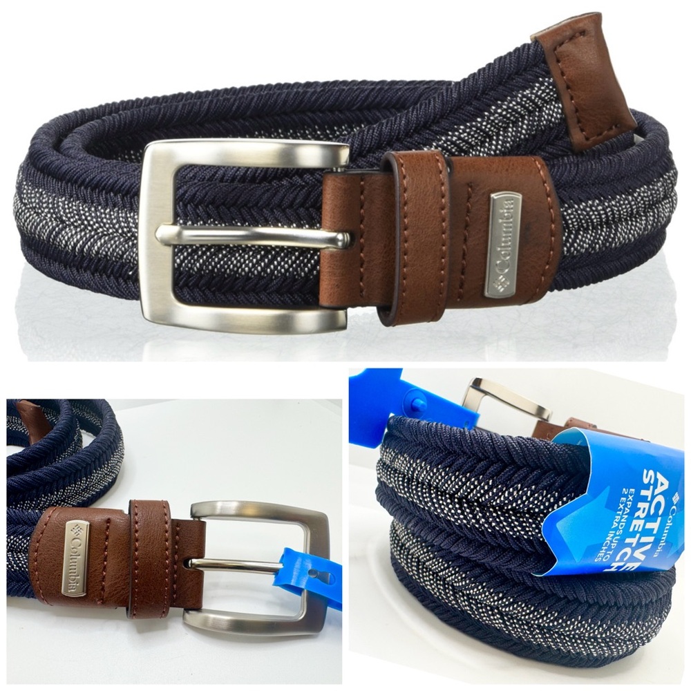 New- Columbia Men's Fabric Stretch Braid Casual Belt  Navy Large 38-40